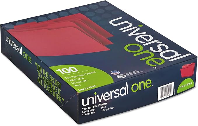 Colored File Folders, 1/3 Cut One-Ply Top Tab, Letter, Red, 100/Box