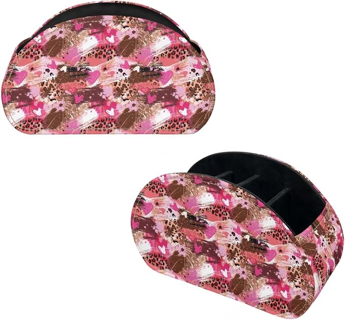 Graffiti Heart Leopard Remote Control Holder with 5 Compartments, Office Desk Organizers TV Stand Decor/Bedside Table Accessory Remote Caddy, Storage for Cosmetic Brushes