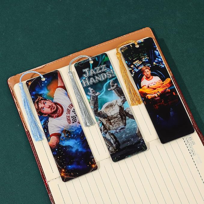 Project Hail Mary Bookmark Set, 3-Pack Novel & Movie IP Merchandise, Ryland Grace & Rocky Jazz Hands Bookmarks with Acrylic Tassels, Sci-Fi Fan Gift for Book Lovers, Students & Andy Weir Fans