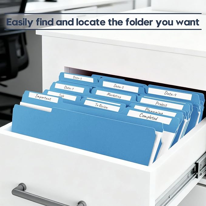 File Folders,150 Pack 1/3 Cut Tab Colored File Folders,Letter Size 8.5" x 11",Bulk Durable Paper Folders with Blank Labels for Office Business School Home Use,Navy Blue