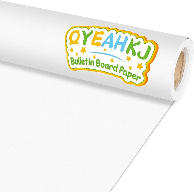 Qyeahkj White Bulletin Board Paper Roll White Bulletin Board Background Paper Fade Resistant Classroom Decoration Poster Art Craft Home Wall Education Decoration Supplies 17.7in x 20ft