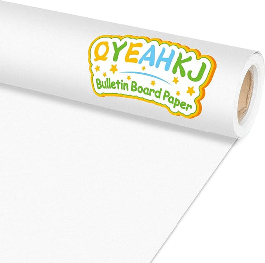 Qyeahkj White Bulletin Board Paper Roll White Bulletin Board Background Paper Fade Resistant Classroom Decoration Poster Art Craft Home Wall Education Decoration Supplies 17.7in x 20ft