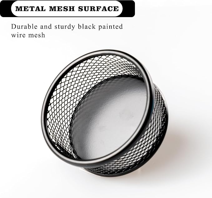 Multi-Purpose Metal Mesh Desk Organizer Bowl – Paper Clip Holder for Office Supplies, Binder Clips, Thumbtacks & Small Parts, Black (3.5” x 1.5”)