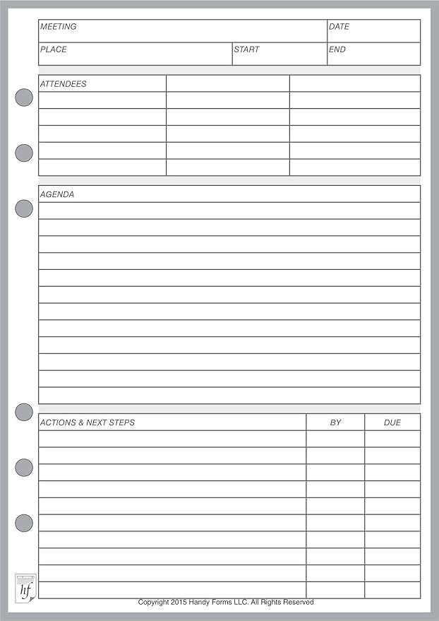 A5 Size Meeting Manager, Sized and Punched for 6-Ring A5 Notebooks by Filofax, LV (GM), Kikki K, TMI, and Others. Sheet Size 5.83" x 8.27" (148mm x 210mm)