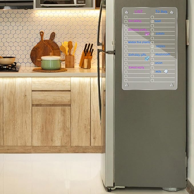 JonXon Acrylic Magnetic Dry Erase Board for Fridge, Clear Acrylic Magnet Calendar for Refrigerator,Includes 6 Kinds Products Set(8" x 12",to do List)