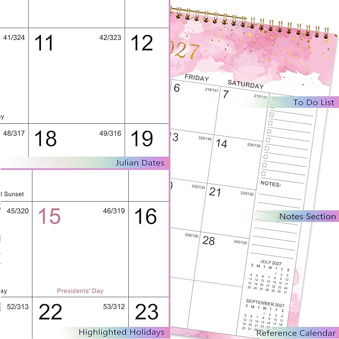 Calendar 2026-2027 - 2026-2027 Wall Calendar, 15" x 11.5", July 2026 - December 2027, 18-Month Calendar with Twin-Wire Binding, Large Blocks, Julian Dates, Perfect Organizer for Home & Office