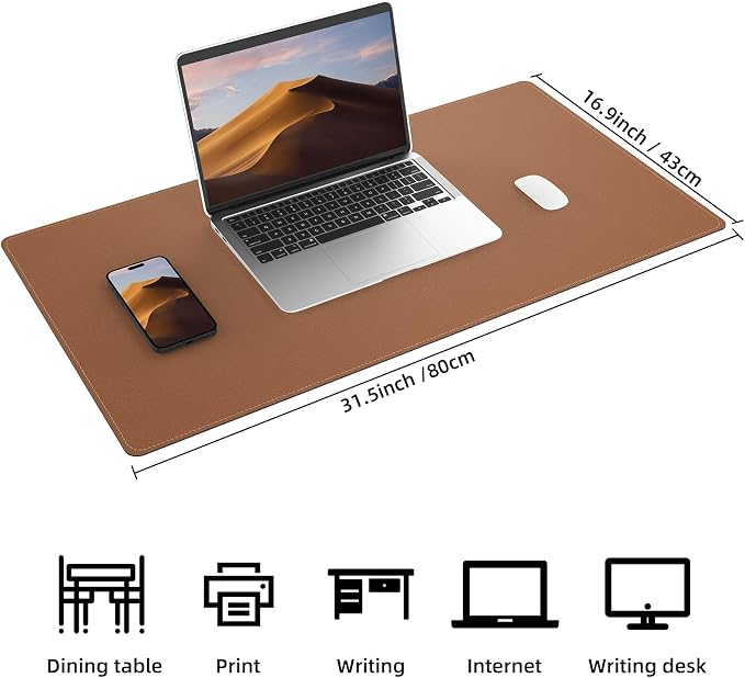 AFIING Cork Desk Mat, Brown, 31.5" x 17", Desk Pad Protector | Dual-Sided Cork & PU Leather, Non-Slip & Waterproof, Large Mouse Pad for Home Office & Gaming