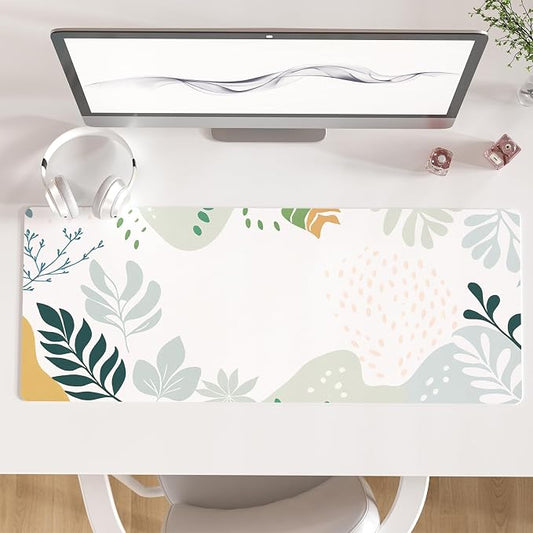 Colorful Star Abstract Boho Large Mouse Pad, Waterproof Green White Desk Mat, Double Sided Computer Gaming Mouse Pad, XL Full Desk Mousepad Non Slip Writing Pad for School Office Home 31.5" x 11.8"