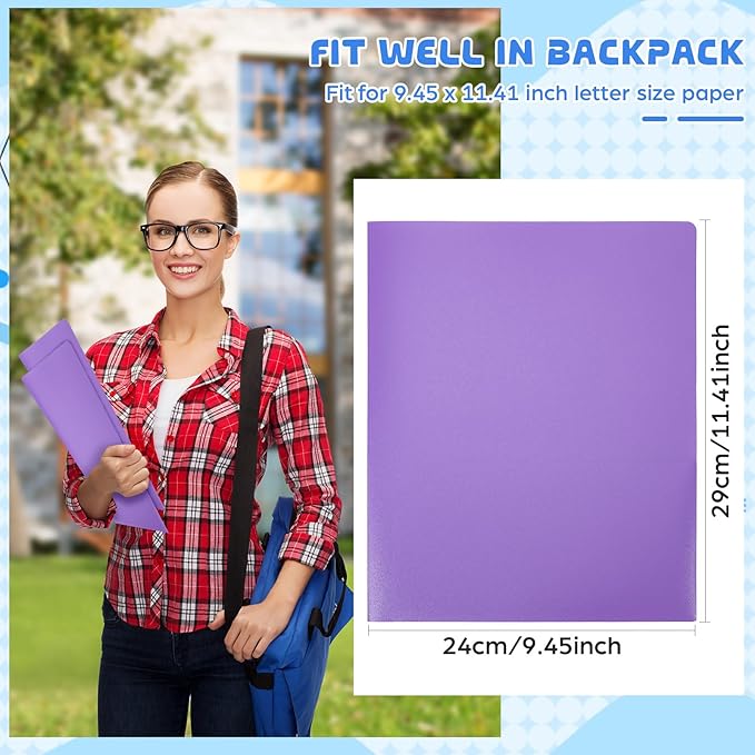 24 Pcs Purple Heavy Duty Plastic Folders 2 Pocket File Folder Fit Letter Size for Home Office School Communication Presentation Report Sheet Protectors (Purple)