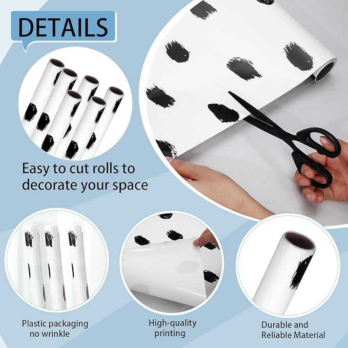 Skyygemm 6 Rolls Classroom Bulletin Board Paper Roll Polka Dot 4 x 12 ft Fade Resistant Colored Background Paper Bulk for Art Decor Drawing Craft(Lively White)