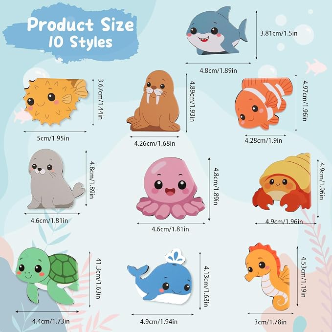 10Pcs Magnetic Bookmark, Cute Marine Animals Theme Bookmarks, Animal Book Marks for Reading, Office Reading Accessories, Page Clips for Book Lovers, Reader, Women, Students