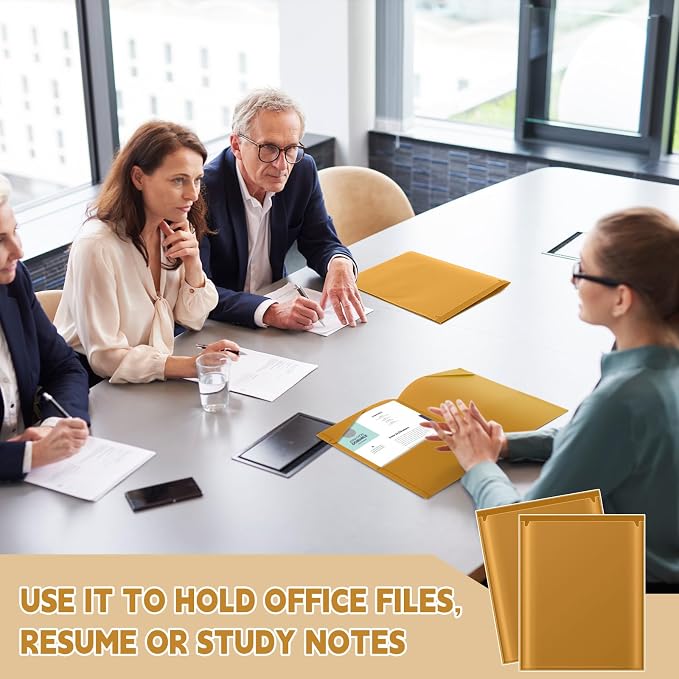 Henoyso 36 Pack Brown Plastic Folders with Clear Front Pockets Heavy Duty File Folders with 2 Pockets and Card Slot for Student Communication School Office Presentation Report