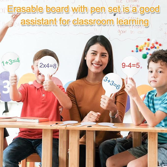 12 Sets 5x9 Inch Answer Dry Erase Paddles and 12 Black Marker Set Handheld Small Dry Erase Board Double Sided Auction Paddles Handheld Whiteboard for Classroom Voting Answering Auction Bidding