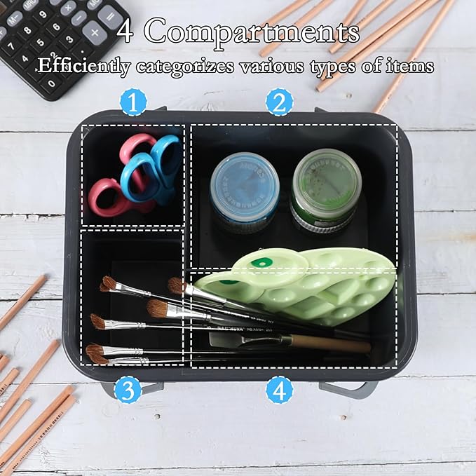 Plastic Divided Caddy Organizer with Handle, 4-Compartment Plastic Cleaning Caddy, Drak Gray, F