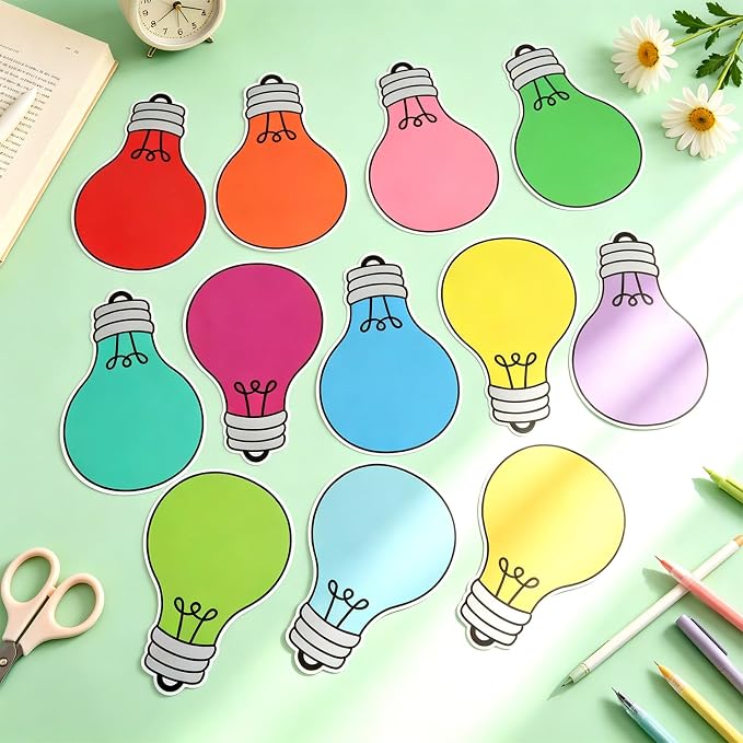 60PCS VBS 2026 Light Bulb Theme Cutouts Colorful Light Bulb Bulletin Board Decorations Religious Lightbulb Paper Cut-Outs Classroom Decor for DIY Craft Photo Kindergarten Preschool Wall Door Supplies