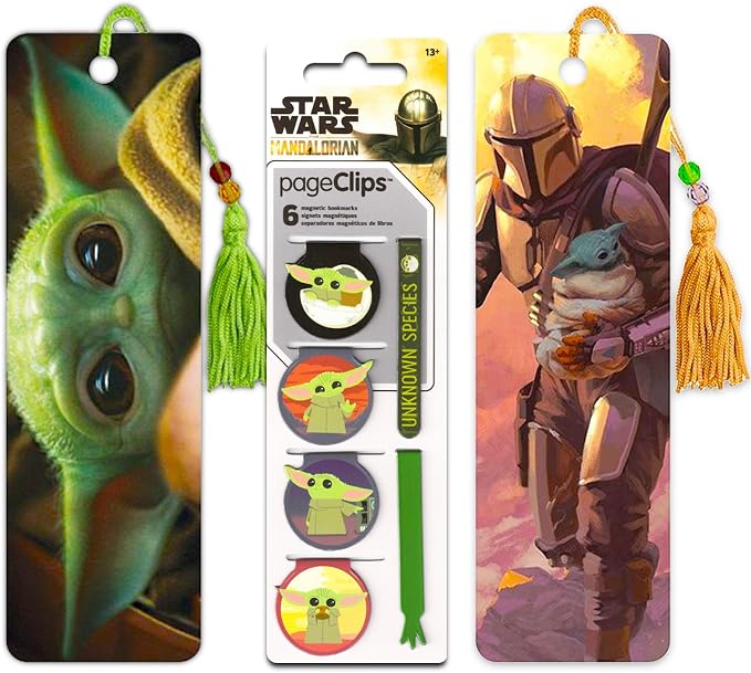 Star Wars Baby Yoda Bookmark Set - Bundle with 3 Mandalorian Bookmarks for Kids and Adults Featuring Baby Yoda and Ahsoka (Mandalorian Party Favors)