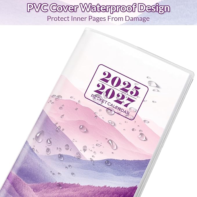 Pocket Calendar 2025-2027, Purse Monthly Planner - 3.7" x 6.7" - Runs from July 2025 Until December 2027, 2026 Pocket Calendar with Mountain PVC Cover for Office