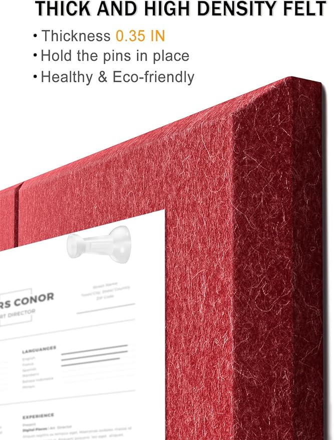 Hsurbtra Cork Board for Wall 24 x 18 Inch, 6 Pack Felt Bulletin Notice Board with Pushpins for Office Home School Farmhouse Wall Decor, Red