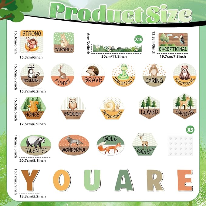 gisgfim Woodland Animals Inspirational Bulletin Board Decorations Set Jungle Safari Animal Motivational Paper Cutouts Woodland Animal Positive Bulletin Board Decor for Teacher School Chalkboard Wall