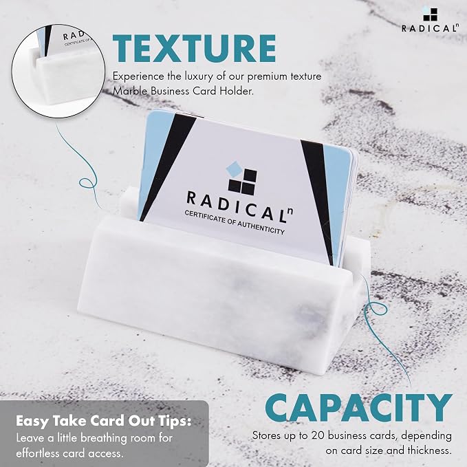 Radicaln Marble Business Card Holder White 4" Handmade Card Holder Stand For Office Desk - Office Décor With Business Card Organizer, Business Card Holder & Credit Card Holder
