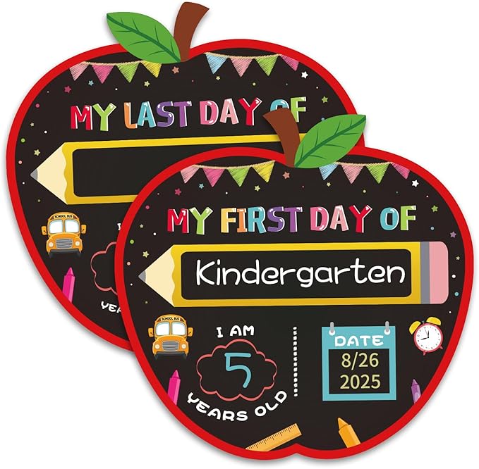 First Day of School Board Sign - Reusable Back to School Chalkboard Sign for Kids Boys Girls - 9.8" Double-Sided First and Last Day of Schools Board Gifts for Kindergarten Pre-K Preschool