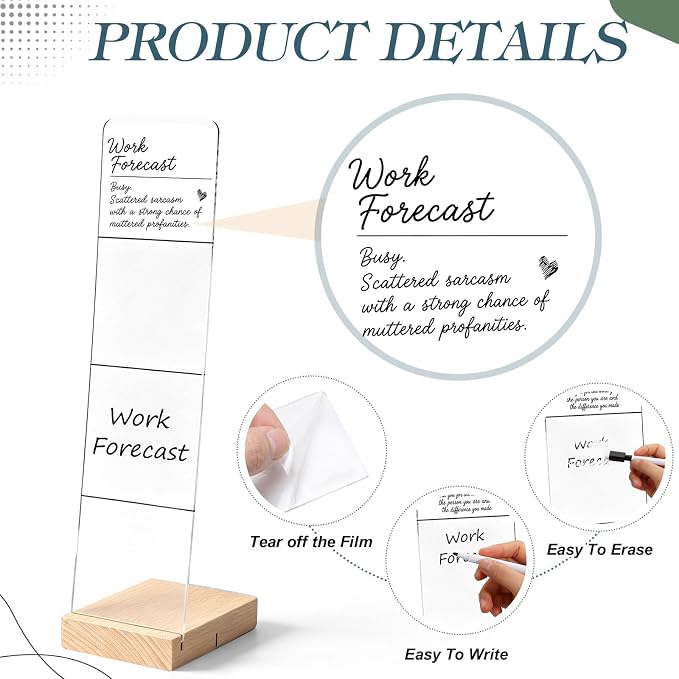 Affrolling Monitor Memo Board with Removable Wooden Base Acrylic Portable Memo Notes Holder Desk Accessories Organizer with 600 Sheets Reminder Notes Office Desk Decor Gift(Work Forecast)