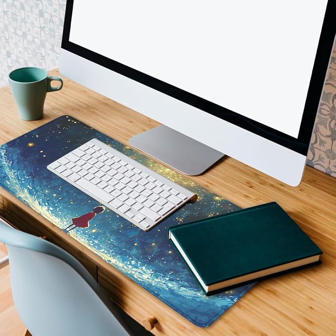 Cosmic Fantasy Desk Pad Mouse Pad Starlight Girl Galaxy Dream Large Gaming Mouse Mat with Stitched Edges,Non-Slip Waterproof Rubber Base Mous Mat Office Computer Keyboard 31.5"x11.8"