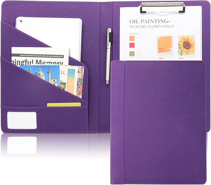 Professional Portfolio Binder, Faux Leather Padfolio for Resume, Note-Taking & Meetings, A4 Letter Writing Pad Holder for Women & Men, Purple
