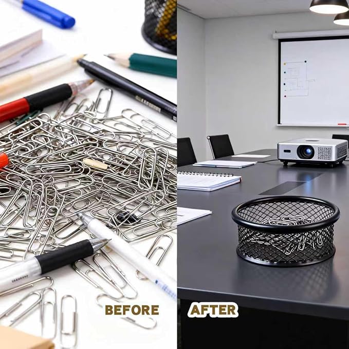 2 Pcs Paper Clip Holder Mesh Desk Organizer with Pen Tray Binder Clips Dispenser Sturdy Metal Storage Tray for Office Desktop Accessories Organizing Paperclips Pens and Small Supplies