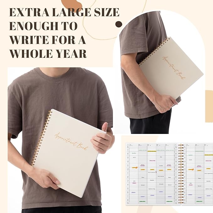 Maitys 2026-2027 5 Column Salon Appointment Book for Hairstylist Spa Business, Hourly Planner 15 Minute Interval, 200 Pages Undated 6 Am 9 Pm Spiral Bound Checklist Planner(Beige, Minimalist)
