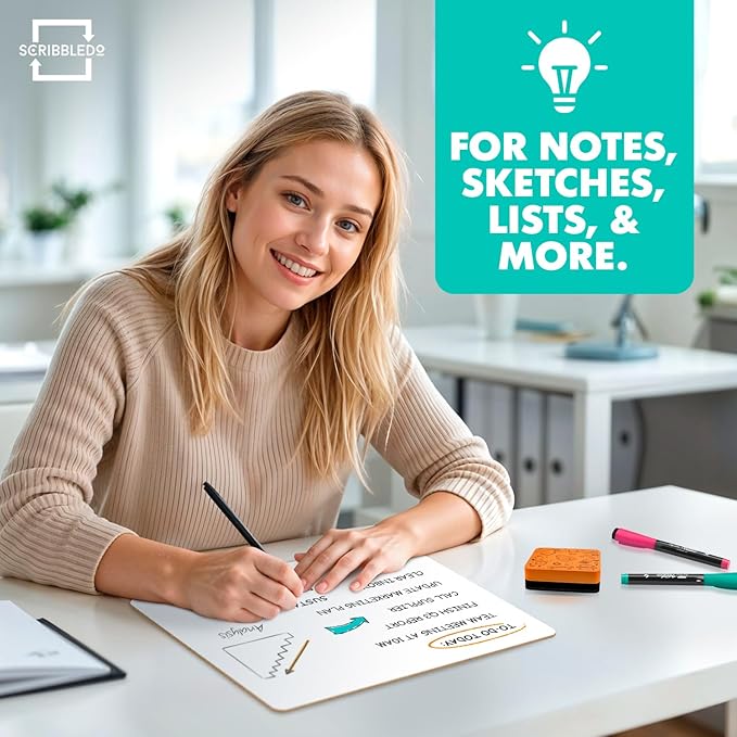 Scribbledo 3 Pack 9x12 Inch Small Dry Erase Boards, Mini Whiteboards Handheld Lapboards for Students, Home, Office, and Kitchen Use Dry Erase Board