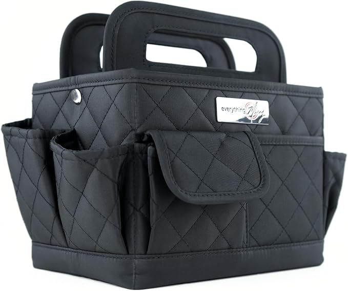 Everything Mary Desktop Tote Organizer – Black Quilted Craft Caddy – Portable Storage Bag for Scrapbooking, Sewing, Art Supplies & DIY Creative Tool Organization