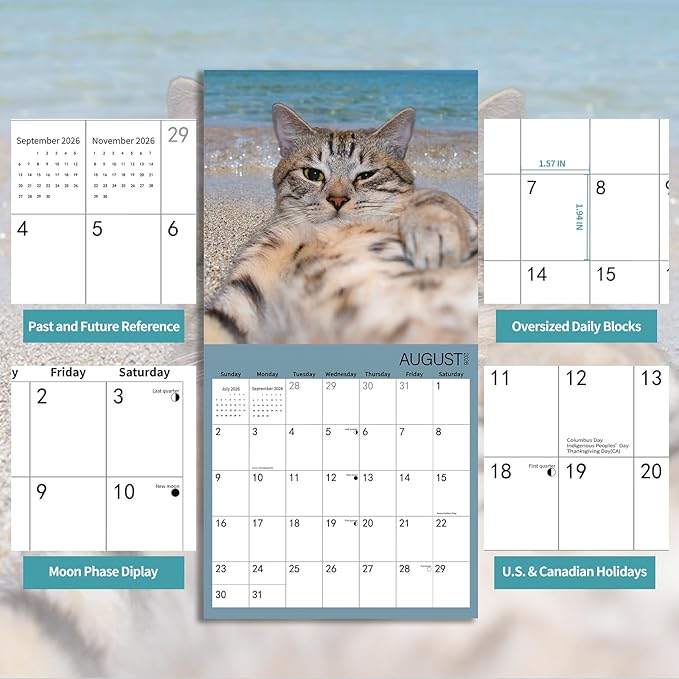 2026 Wall Calendar,Cat Calendar 2026,Selfie cat Monthly Wall Calendar, 12" x 24" Open,Family Planner Calendar Organizer with funny cat Images, for Cats Lovers