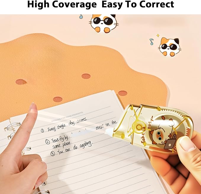 Cute Cat White Correction Tape Kawaii Extra-Long Correction Tape – 98ft (30m) Each with Aesthetic Cute Cartoon Cat Applicator for Back To School Office Supplies