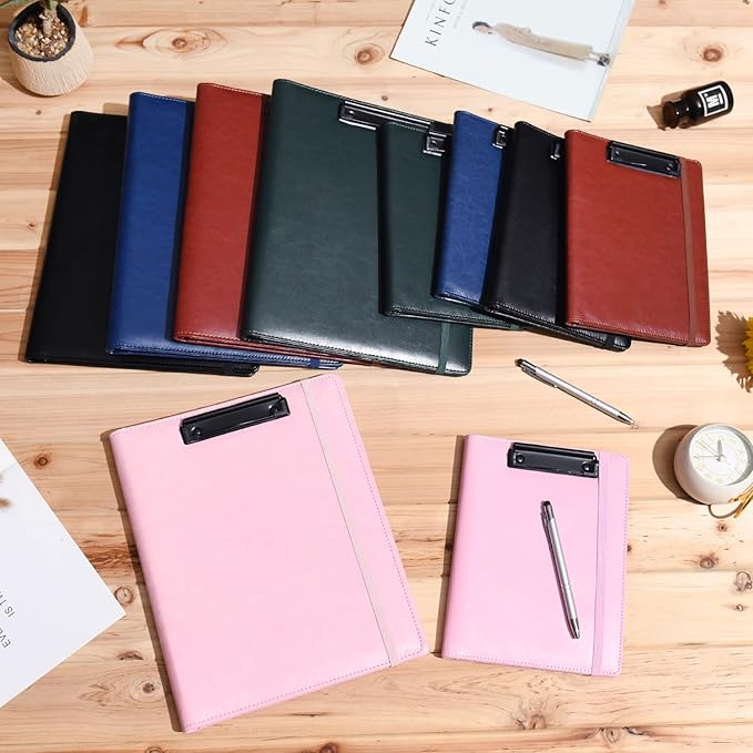 Wonderpool A4 PU Leather Clipboard Partfolio Notepad Forms Holders Document Case - Interview Planner Meeting Writing Padfolio File for Office Travel School Hotel Hospital (A4,Pink)