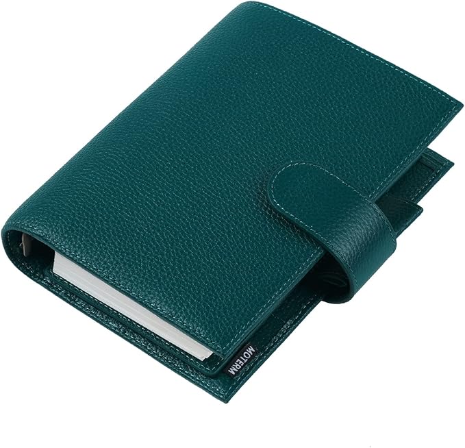 Moterm Personal Luxe Rings Planner - Genuine Leather Binder Organizer (30mm Ring, Pebbled-Deep Teal)