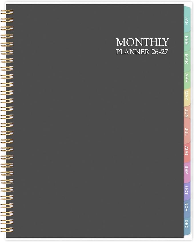 2026-2027 monthly planner - 26-27 Monthly Planner, 18 Months Planner with Colorful Tabs, Jul 2026-DEC 2027, 8'' x 10'', 2026-2027 Monthly Calendar with 2-Sides Pockets, Black