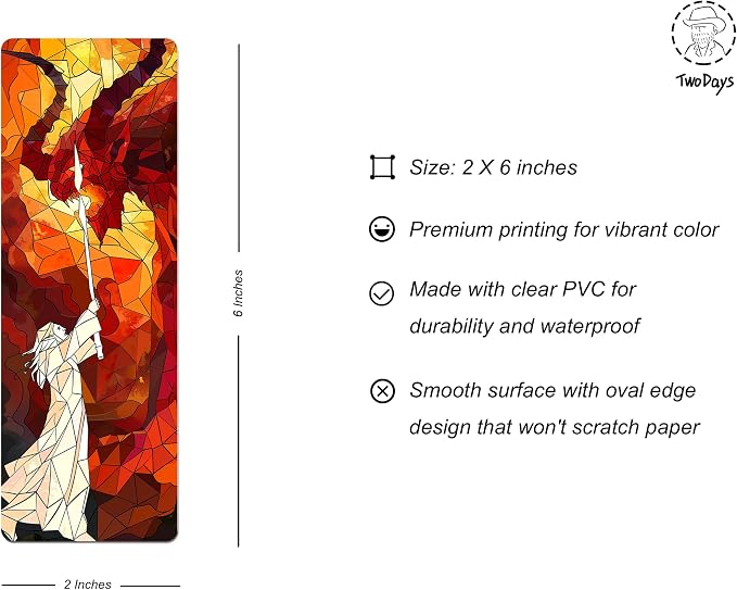 TwoDays Fantasy Stained Glass Transparent PVC Bookmarks - Magical Merch for Reading Women & Men, Unique Bookish Gifts for Book Lovers Booktok, Cool Book Accessories (Set of 3, 6'' x 2'')