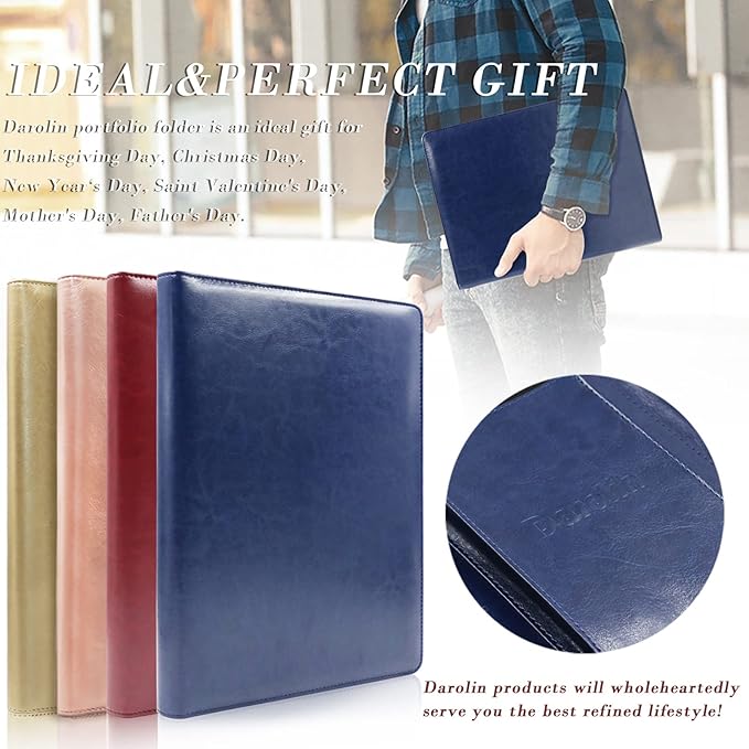Darolin Business/Resume Portfolio Folder Binder, Padfolio with 3 Ring Binder, Interview/Conference/Legal Document Portfolio Organizer, Leather Portfolio Padfolio for Women/Men-BL