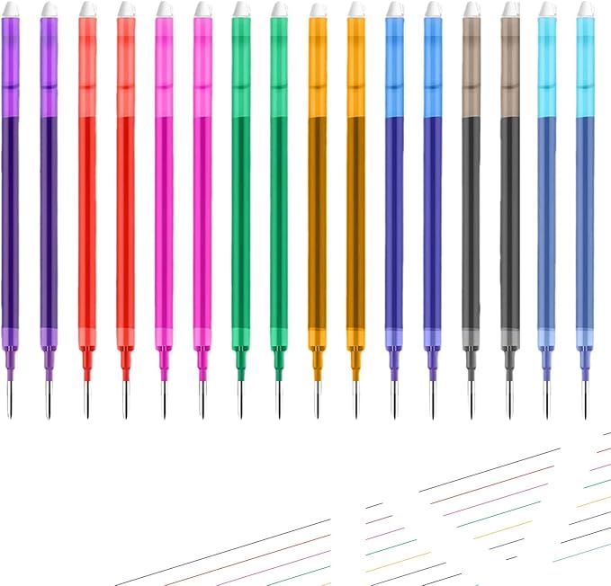 0.7 mm Erasable Gel Ink Pen Refills Compatible with Frixion Friction, Smooth Writing Multicolor Retractable Fine Point Pen Refill for School Office Home Art (8 Colors, 16)