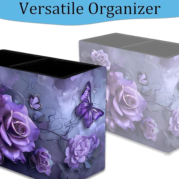 Pen Holder, Pencil Case, Makeup Brush Storage Box, Tableware Storage Box, Suitable for Office Or Home Item Organizing Stand - Purple Rose