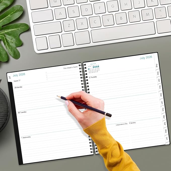 2026-2027 Planner - Planner 2026-2027 from July 2026 to June 2027 with 12 Monthly Tabs, Flexible Cover, Inner Pocket, 8.5" x 11", Black-C