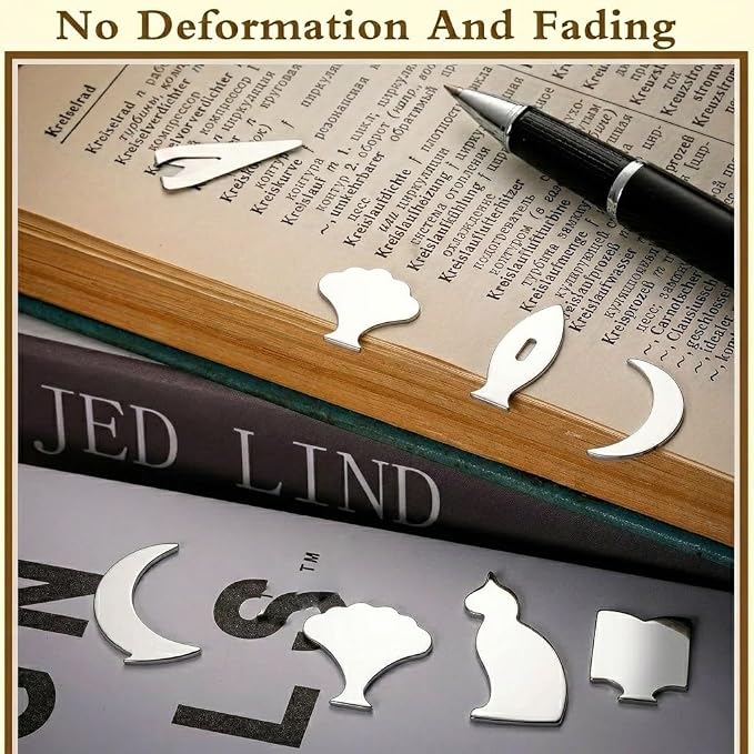 Metal Page Markers Set, 120 Stainless Steel Bookmark Clips in 5 Literary Shapes, Reusable Reading Gifts for Book Lovers, Teachers & Readers