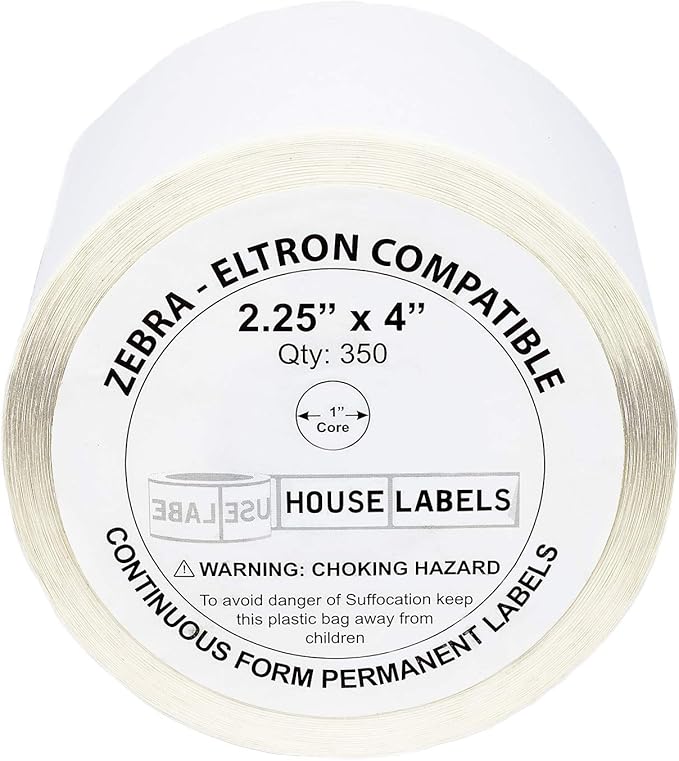 HOUSELABELS 2.25" x 4" Mailing Labels on 1" Core Compatible with Zebra and Rollo Printers, 5 Rolls / 350 Labels per Roll