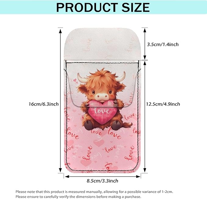 chaqlin Pocket Protector Pen Holder, Highland Cattle Love Heart Print PU Leather Pocket Organizer Pouch for Shirts Lab Coats Pants Pen Sleeve Writing and Correction Supplies