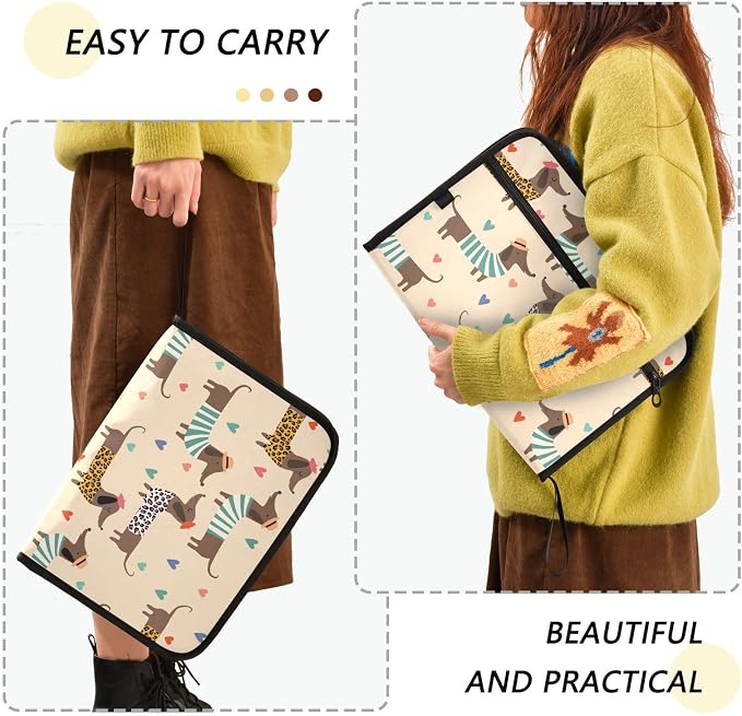 13 Pockets Expanding File Folder Dachshunds in Dress with Sticky Labels Accordion File Folder Document Organizer Letter Size A4 Papers Expandable File Keeper