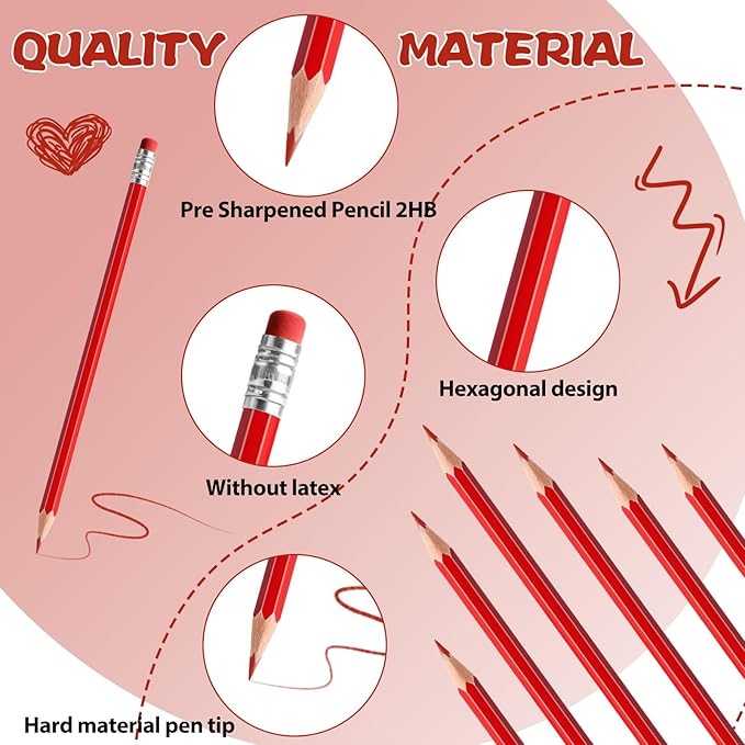 36 PCS Red Pencils with Eraser, Pre-Sharpened HB Pencils for Writing & Drawing, School Supplies for Kids Homework, Tests, Art Crafts & Teacher Grading (Red)