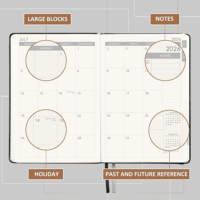 2026-2027 Planner - Planner 2026-2027 with Pen Loop, Jul 2026 - Jun 2027, to Achieve Your Goals & Improve Productivity, Thick Paper, 40 Note Pages, Inner Pocket, 5.75" x 8.25" - Black