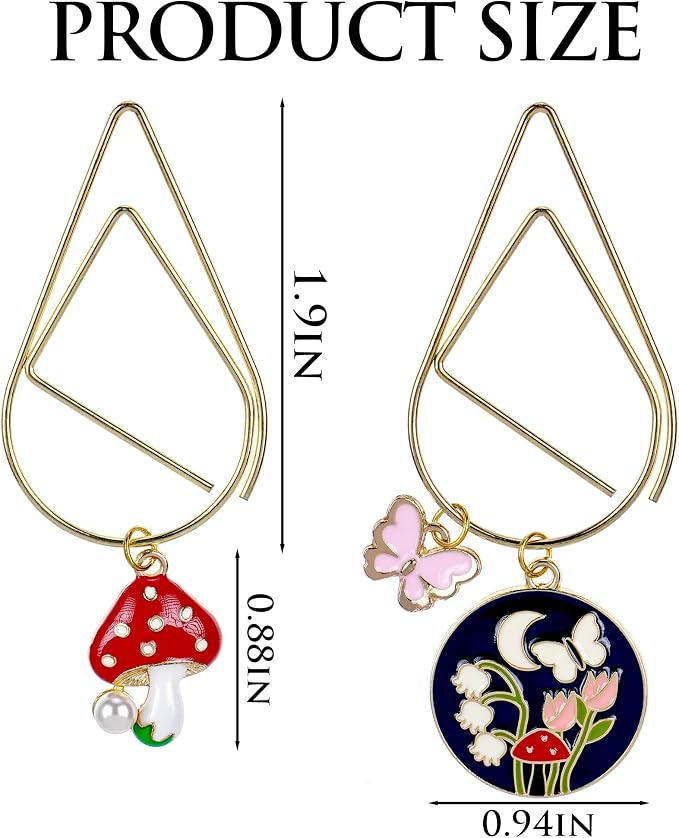 Fantasy Mushroom Bookmark Gifts - 2 PCs Cute Butterfly Flower Bookmarks Reading Reader Unique Gold Paper Clips Book Marks for Women Men Student Teacher Girls Boys Kids Retirement Birthday