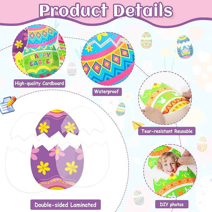 60pcs Easter Egg Theme Cutouts Easter Bulletin Board Decorations Spring Egg Shaped Paper Cut-Outs Classroom Decor for Boys Girls Classroom DIY Craft Photo Kindergarten Preschool Wall Door Supplies